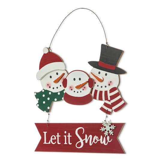 Glitzhome; Glitzhome® 12.75" Christmas Snowman Family Wall Décor; Category:Christmas Wall Decor; Image:1